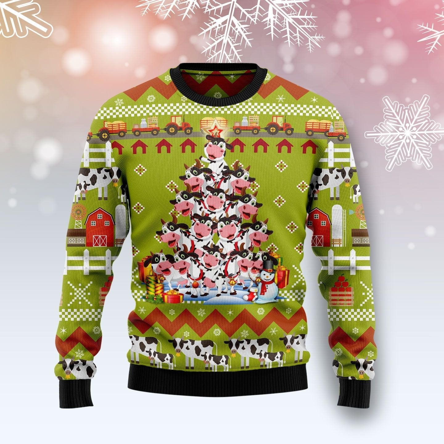 Cow Pine Tree Christmas Ugly Christmas Sweater, Perfect Shirt for Cow Farmer