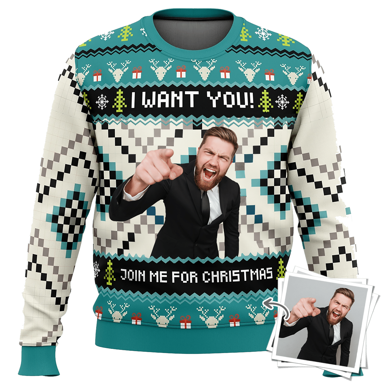 Personalized Photo Ugly Christmas Sweater – I Want You Join Me For Christmas