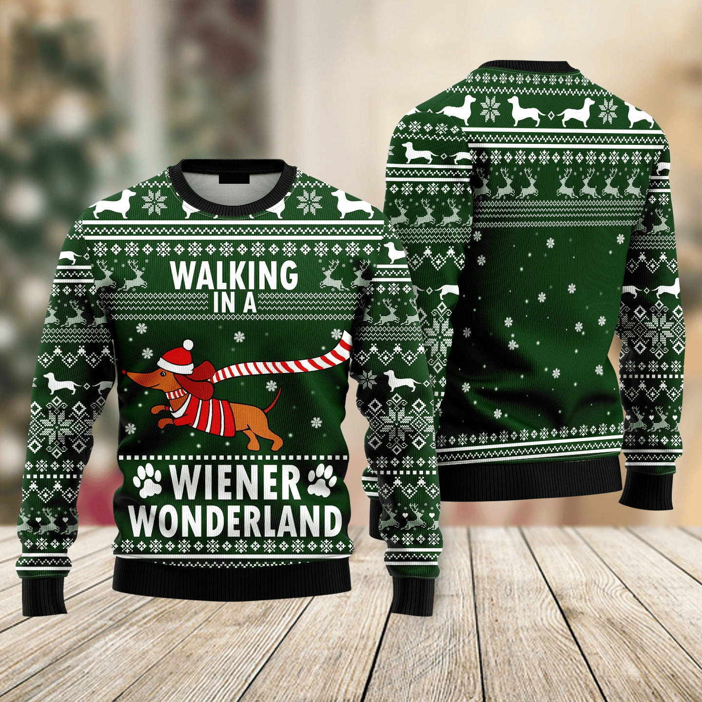 Dog Walking In A Wiener Wonderland Ugly Christmas Sweater For Men & Women