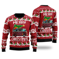 Hippie Car Merry Ugly Christmas Sweater For Men & Women