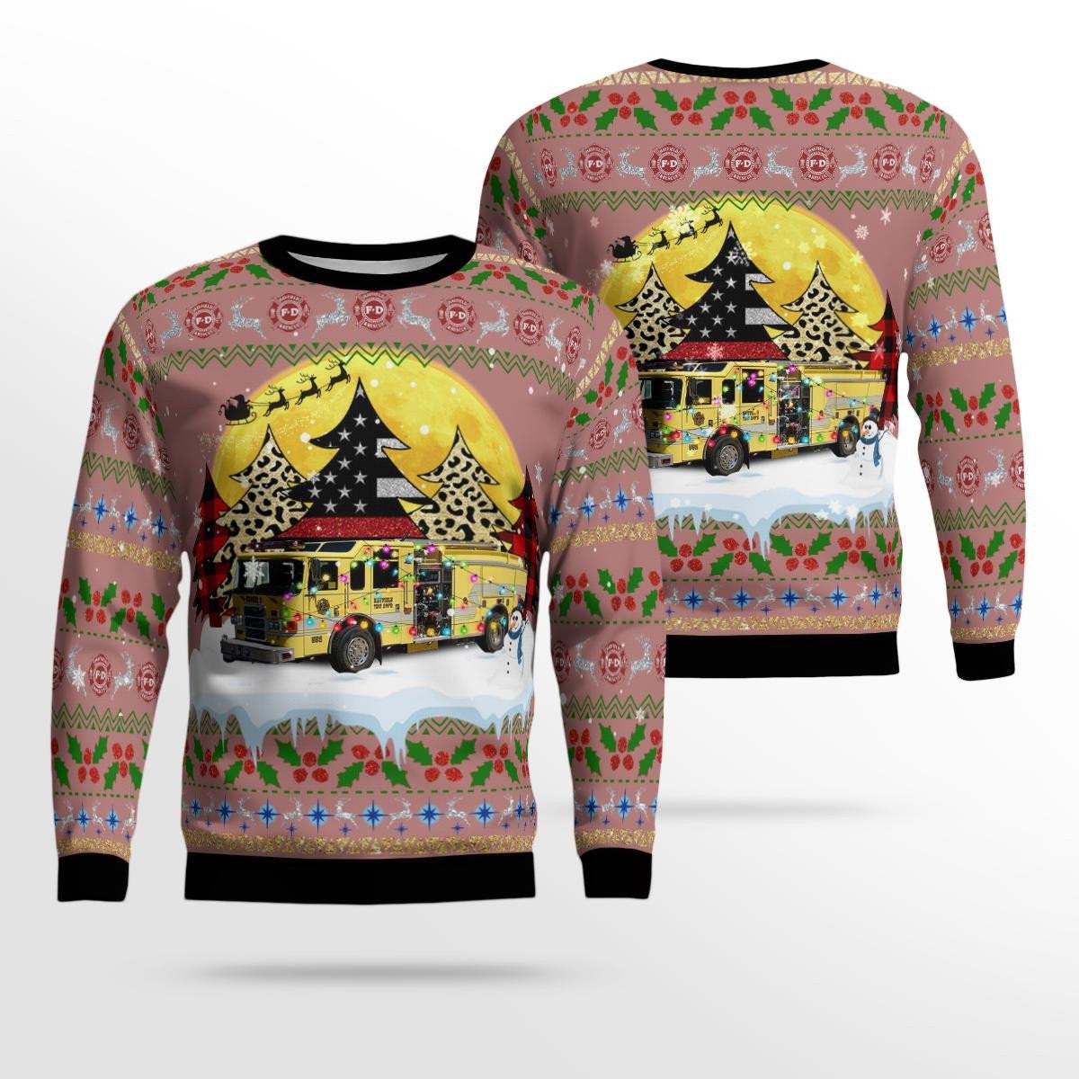 Hayfield Fire Department Christmas All Over Printed Ugly Sweater, Gift for Firefighter