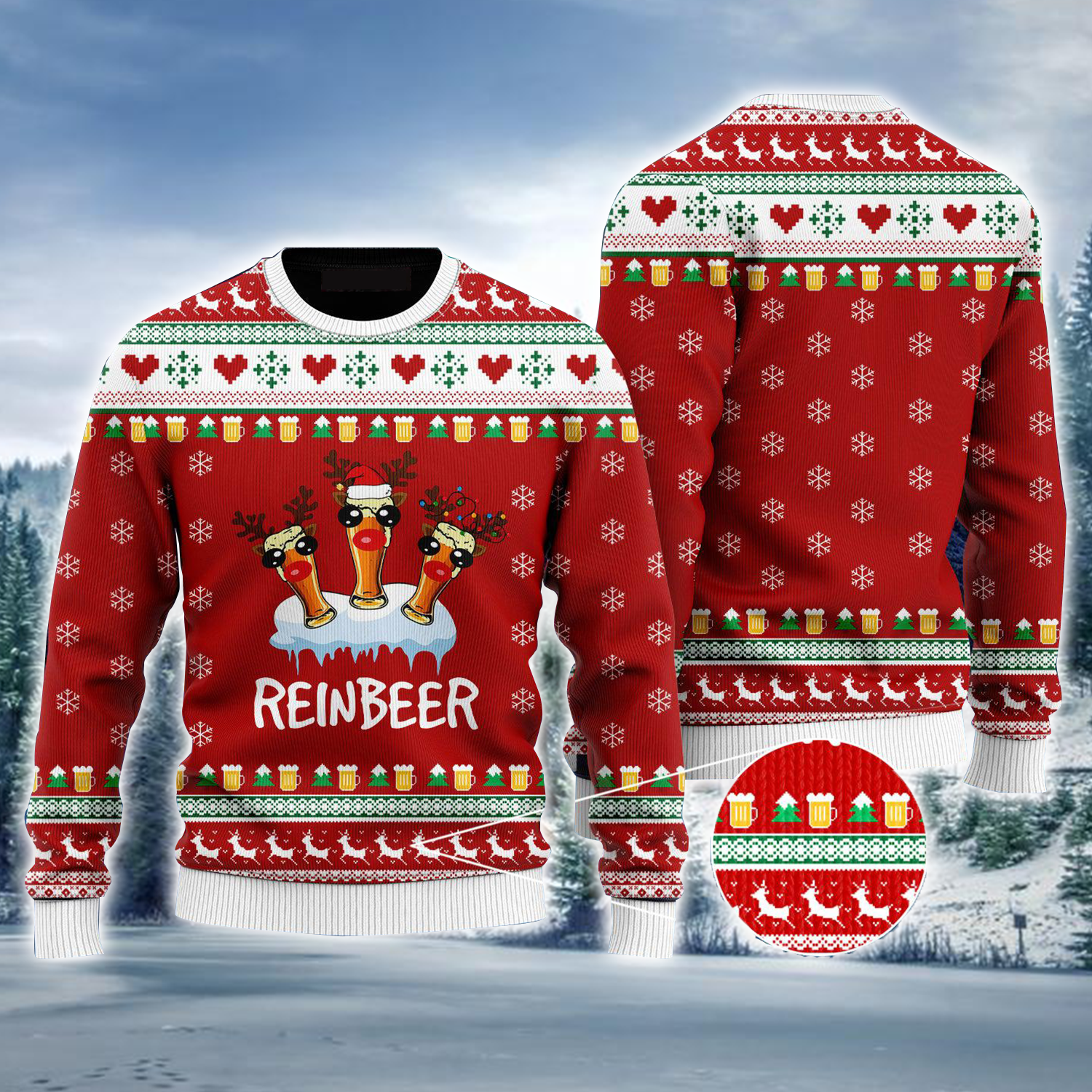 Reindeer Ugly Sweater, Funny Reindeer Reinbeer Christmas Red Ugly Sweater For Men & Women