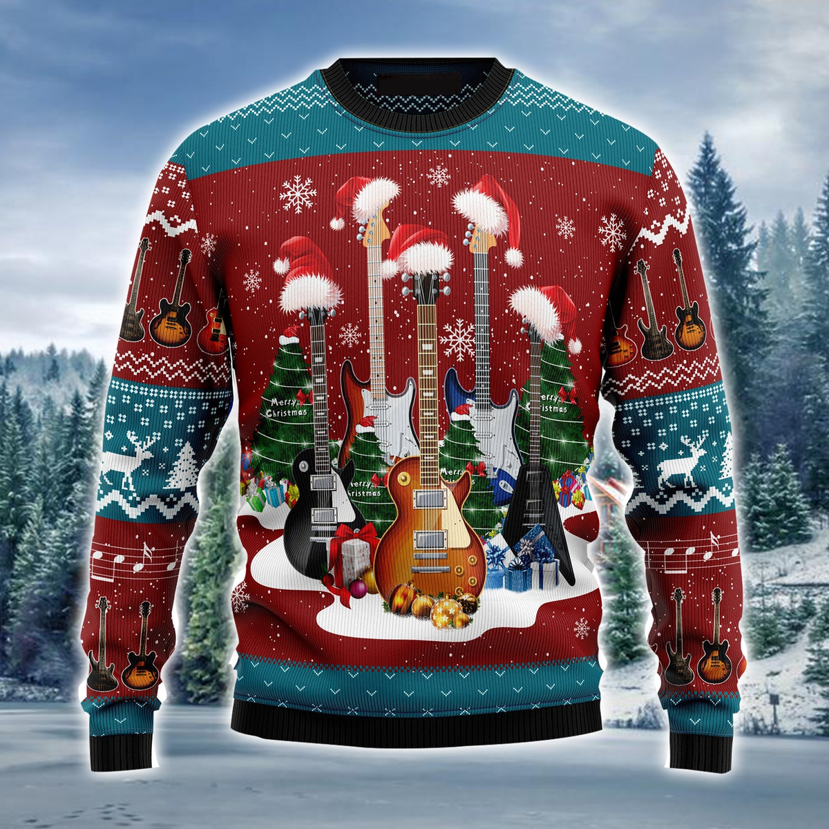 Guitar Christmas Tree & Snowflakes Pattern Ugly Sweater For Men & Women - Best Gift For Christmas, Guitar Lovers