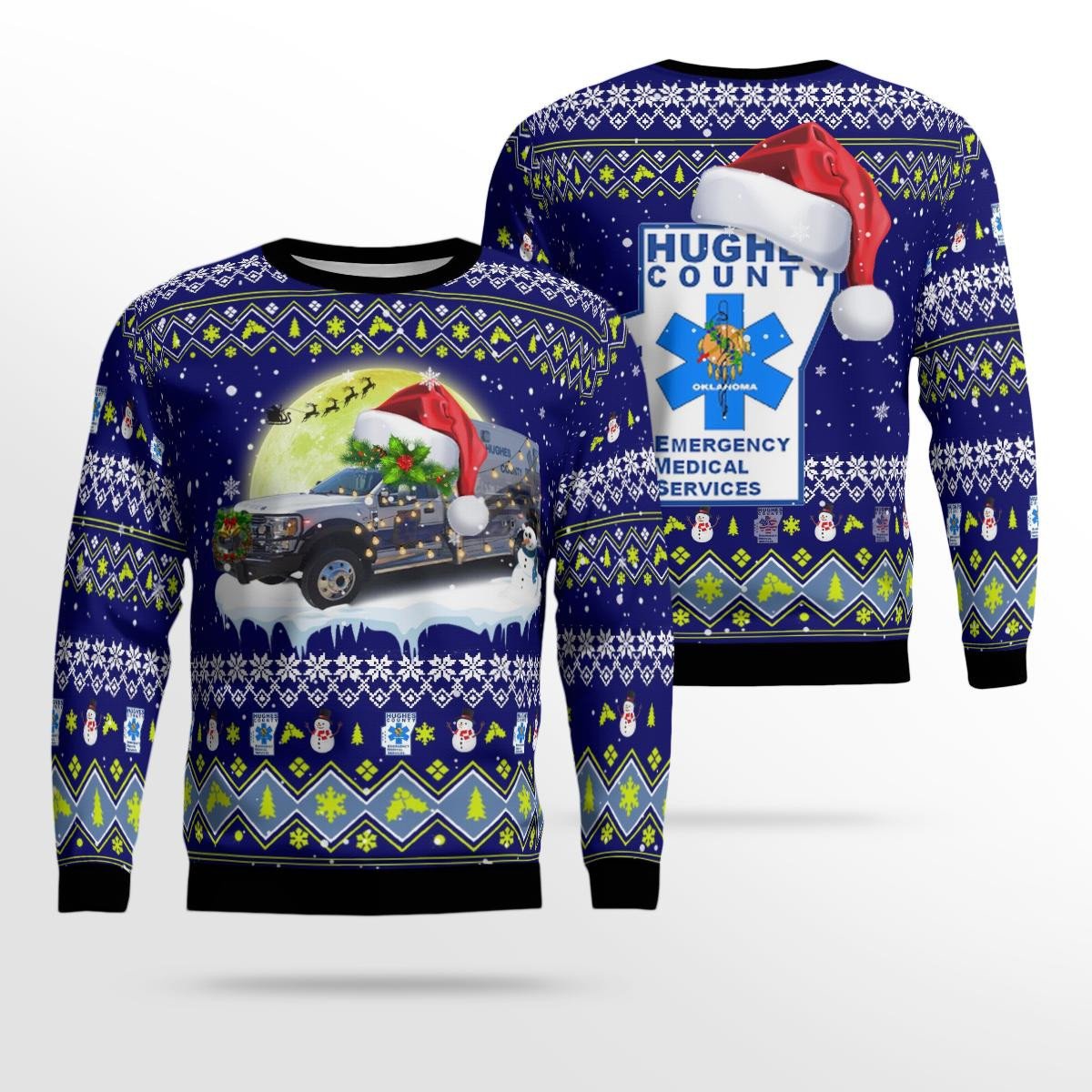 Hughes County Emergency Medical Service Christmas Aop Ugly Sweater