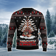 Hockey Ugly Sweater, Hockey Is Back Ugly Sweater, Christmas Pattern Black Ugly Sweater For Men & Women, Perfect Gift For Hockey Lovers