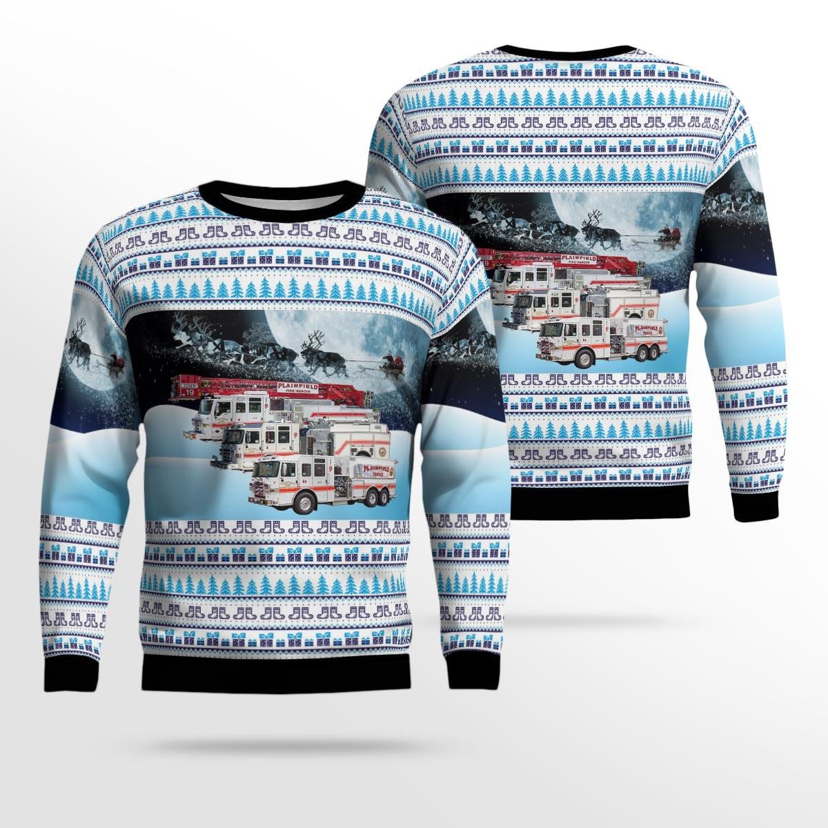 Plainfield, Illinois, Plainfield Fire Protection District All OVer Printed Ugly Christmas Sweater