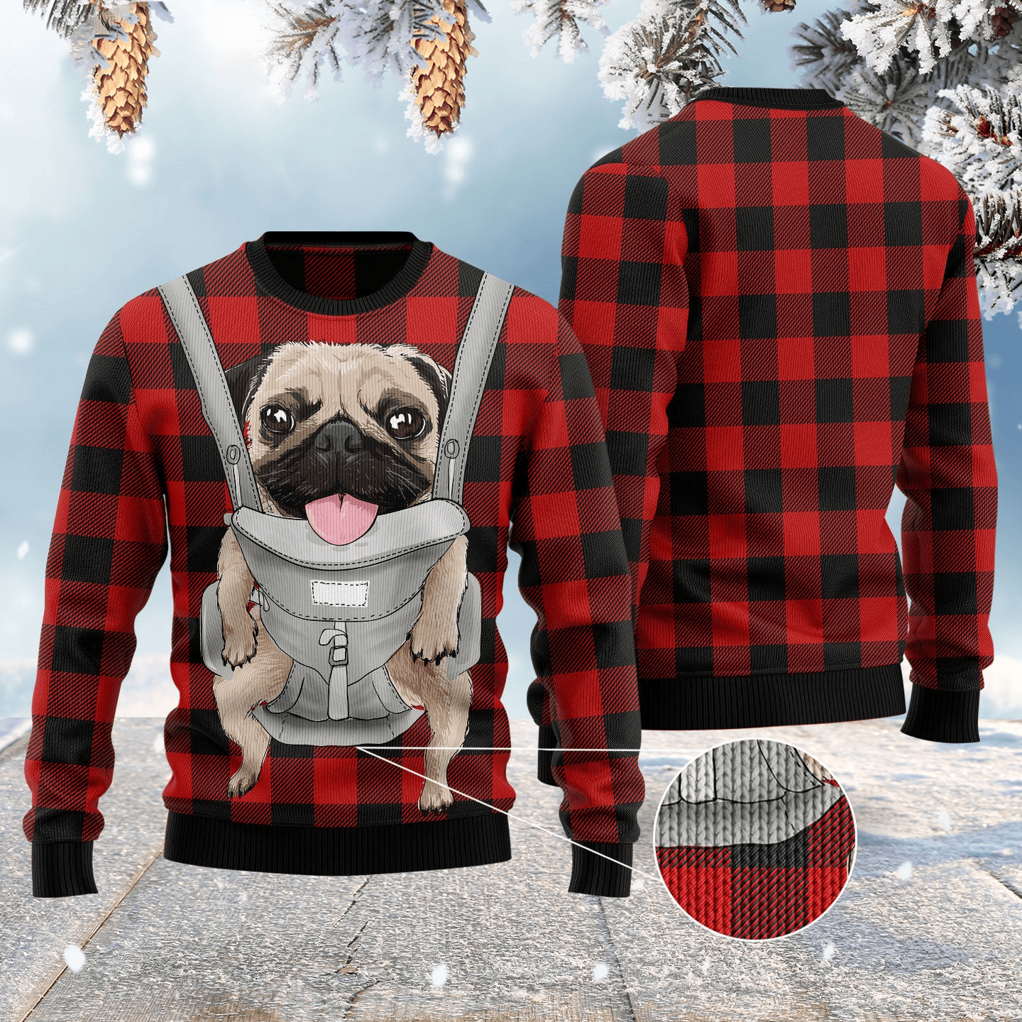 Front Carrier Dog Pug Ugly Christmas Sweater