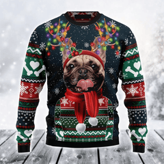 French Bulldog Light Ugly Christmas Sweater, Best Gift For Christmas, Friends, French Bulldog Lovers