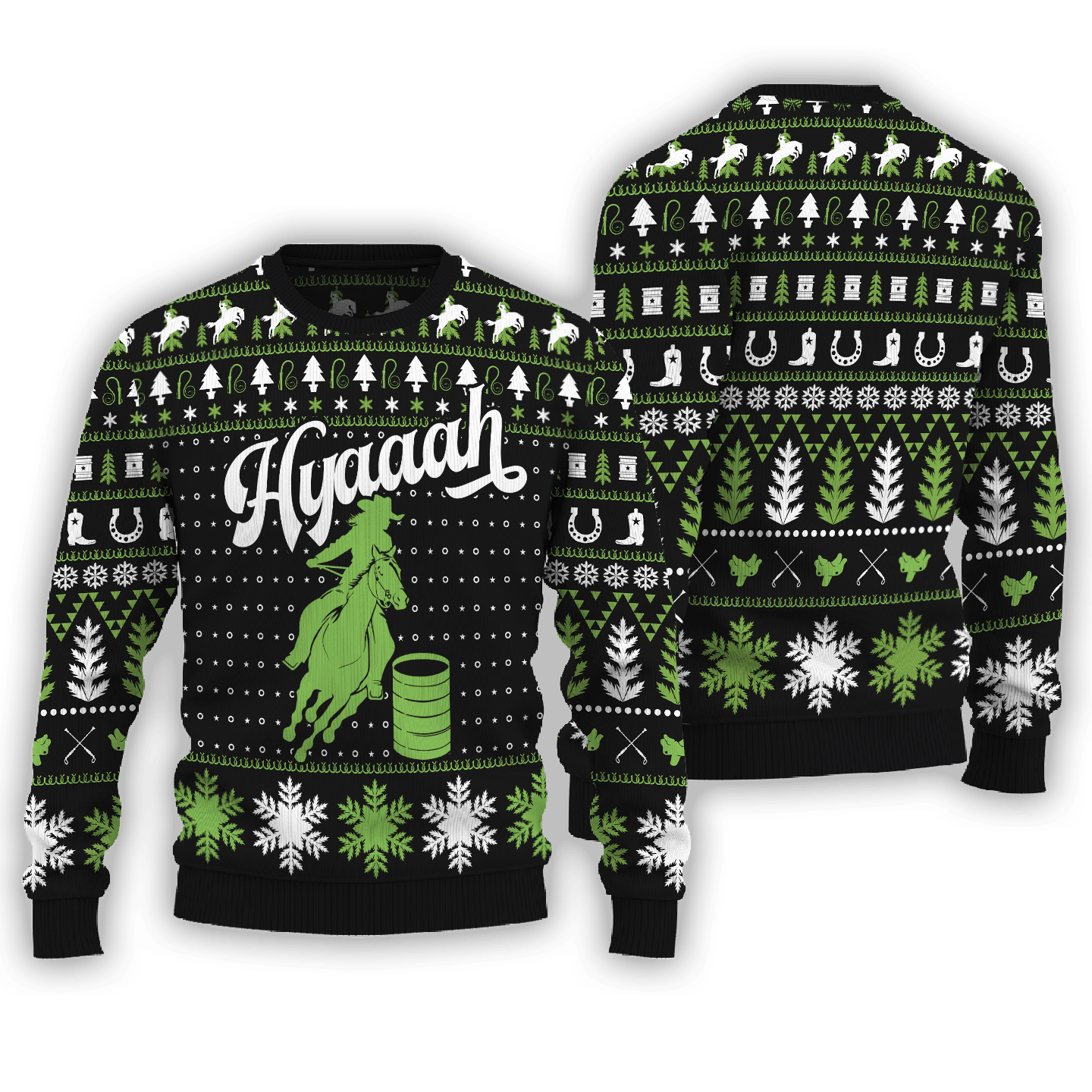 Hyaaah Horse Barrel Racing Ugly Christmas Sweater