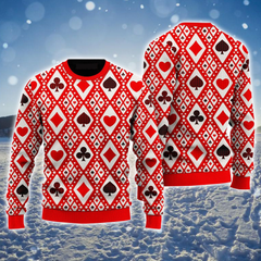 Red Seamless Playing For Xmas Pattern Ugly Christmas Sweater, Christmas Ugly Sweater For Men & Women