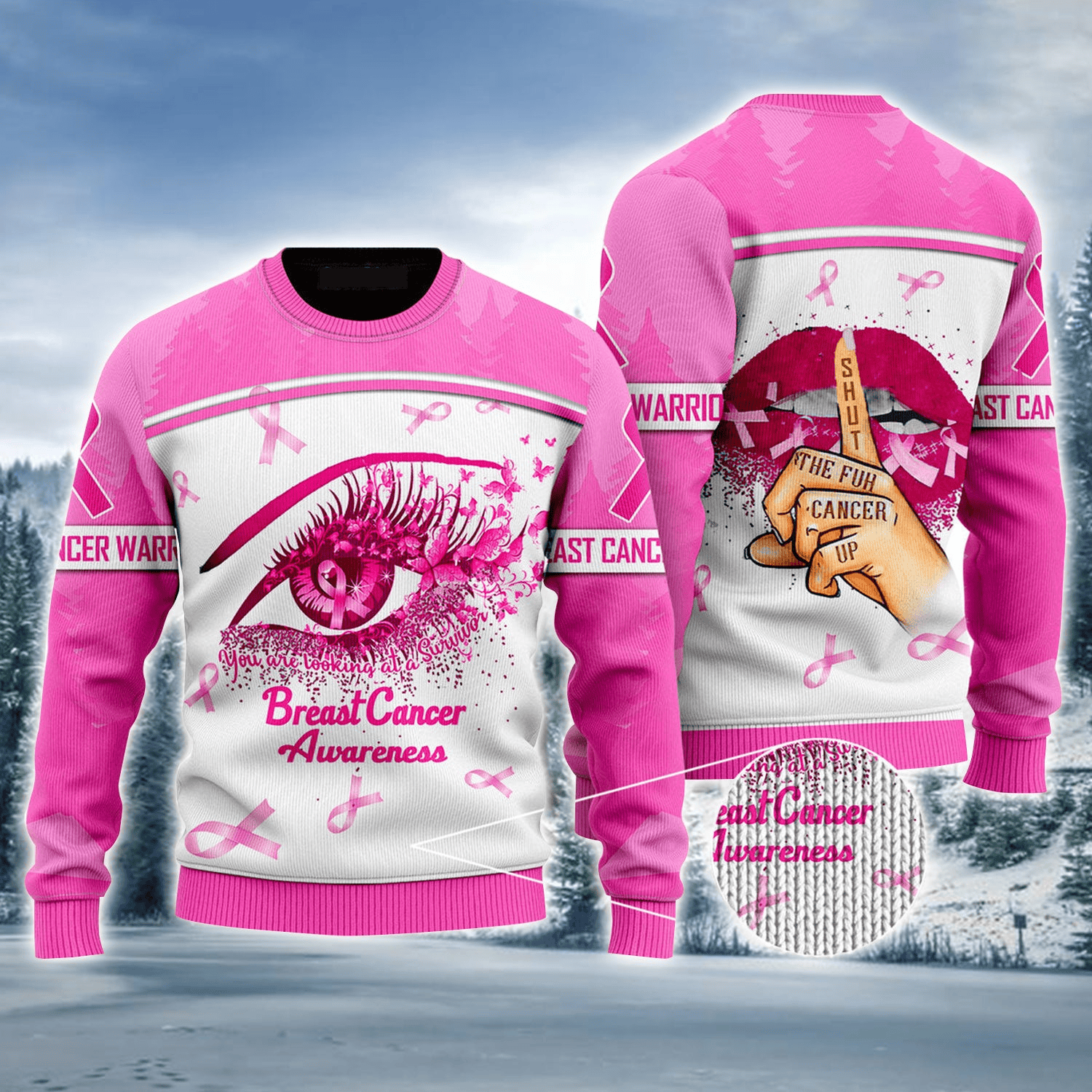 Breast Cancer Awareness Ugly Sweater, Shut The Fuh Cancer Up Ugly Sweater For Men & Women - Perfect Gift For Christmas, Family, Friends