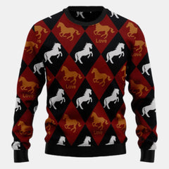 Horse Pattern Love Ugly Christmas Sweater, Idea Gift for Horse Lovers