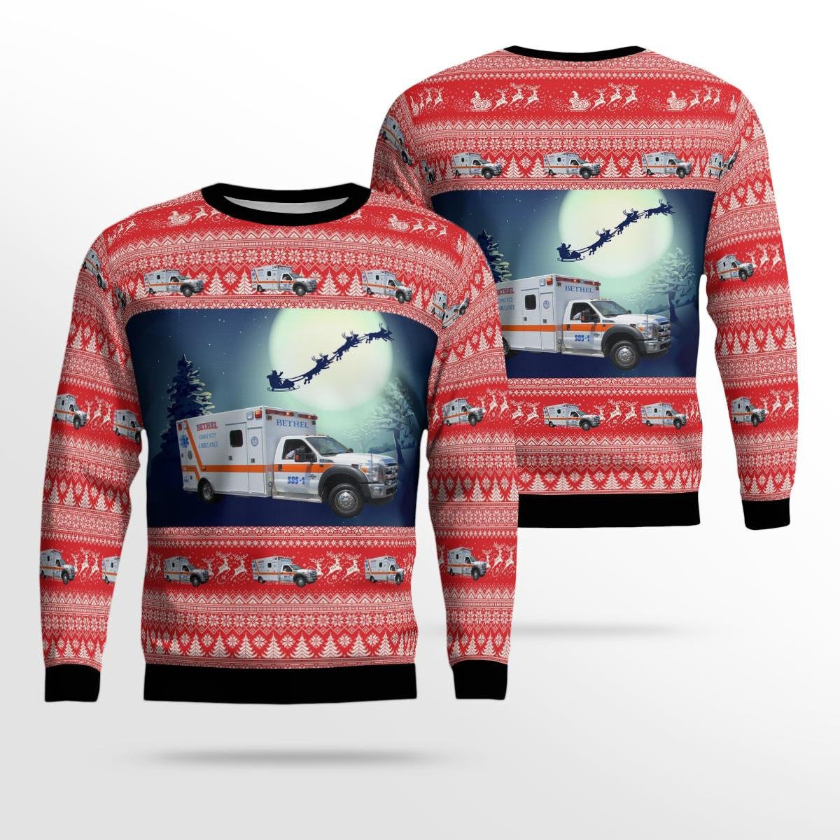 Bethel Community Ambulance, Bethel, Pennsylvania Christmas Aop Ugly Sweater