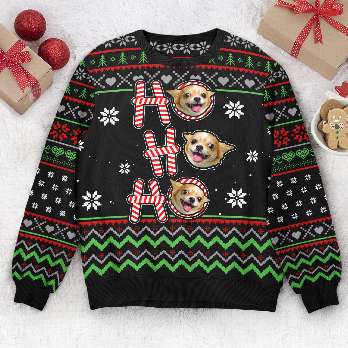 Ho Ho Ho - Personalized Photo Ugly Christmas Sweater, Gift for Dog Lover