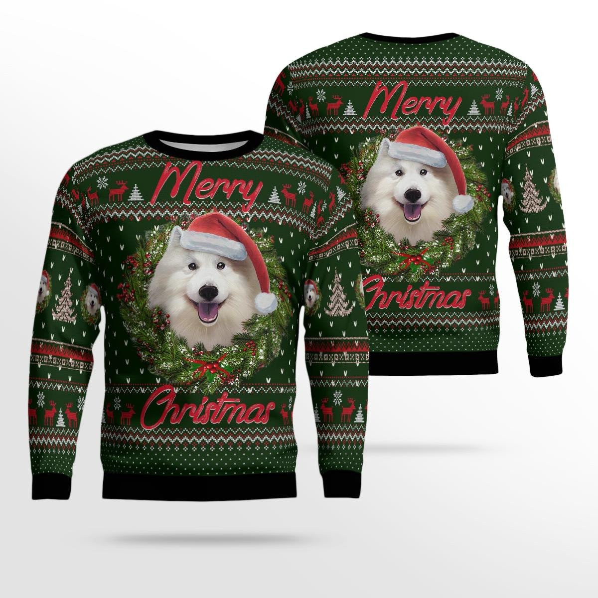 Merry Christmas Samoyed Aop Christmas Ugly Sweater, Gift for Dog Lovers