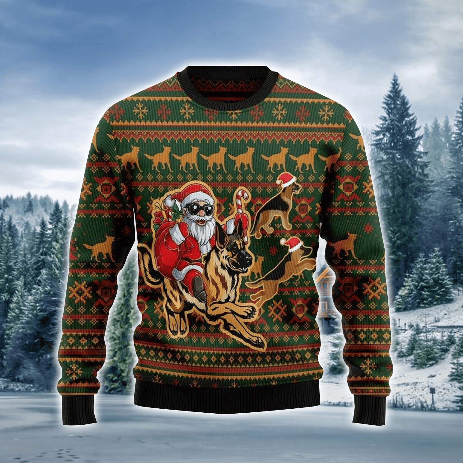 Funny Santa & German Shepherd Ugly Christmas Ugly Sweater, Perfect Gift For German Shepherd Lover