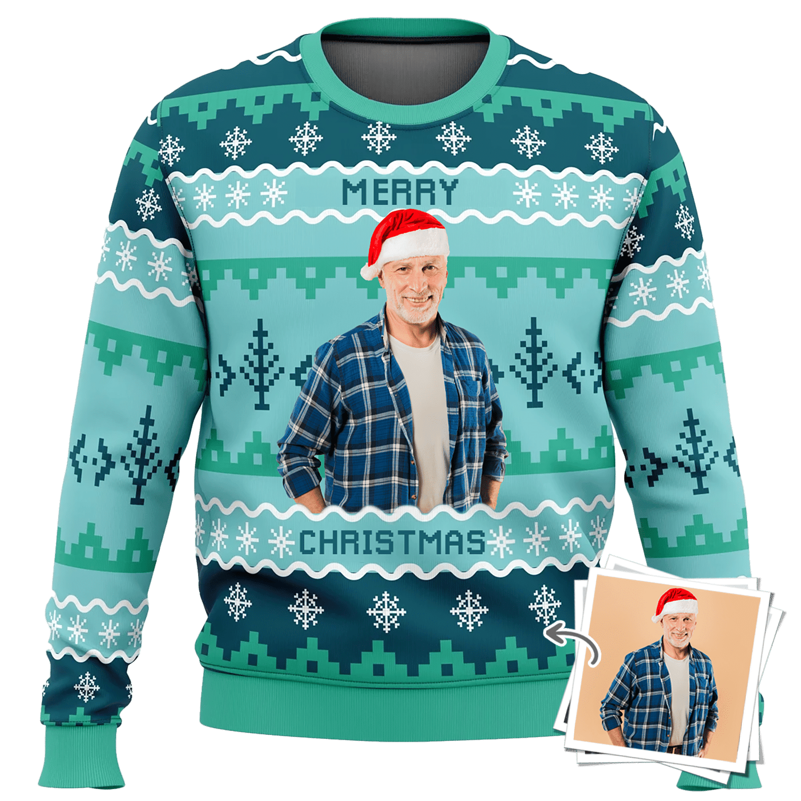 Personalized Upload Photo Ugly Christmas Sweater – Merry Christmas