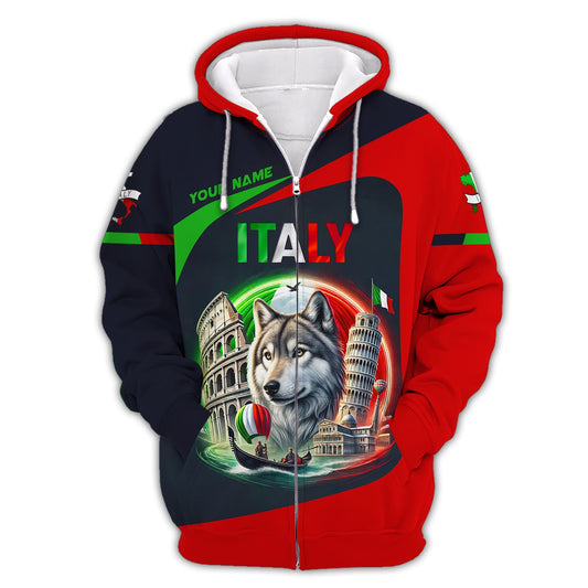 Italy Custom T-Shirts The Wolf And Famous Symbols of Italy 3D Shirts Gif For Italian Lover