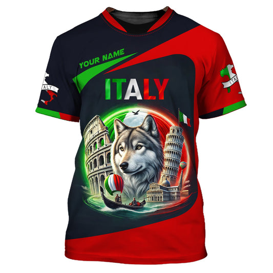 Italy Custom T-Shirts The Wolf And Famous Symbols of Italy 3D Zipper Hoodie Gif For Italian Lover